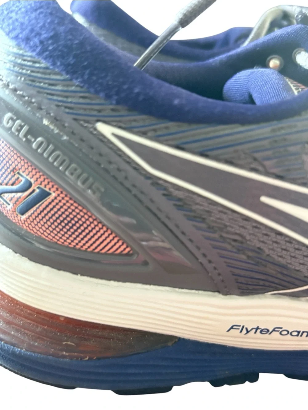 ASICS Woman’s Gray and Navy Running Shoes with Coral Highlights